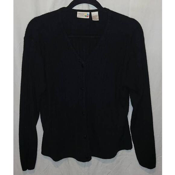 Claudia Barnes Black V-neck Button Close Cardigan Sweater Size LP - Picture 1 of 4